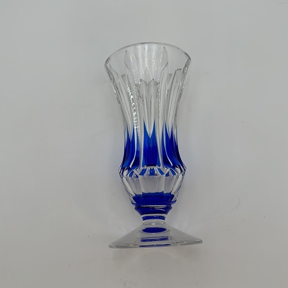 Art Deco Cobalt Blue Cut to Clear CRYSTAL VASE - Picture 7 of 16